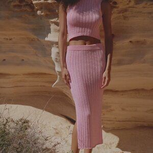MANGO Ribbed Knit Top in Pink